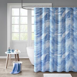 🆕 Madison Park Blue & White Lined Shower Curtain